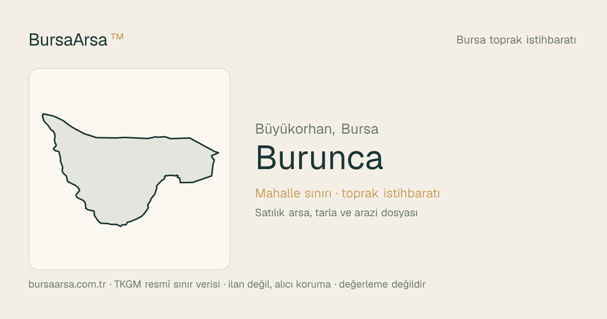 Burunca (Büyükorhan) mahalle sınırı, TKGM kadastro verisi