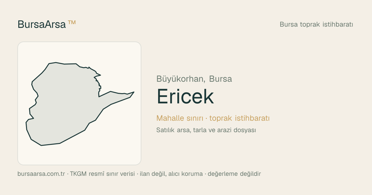 Ericek (Büyükorhan) mahalle sınırı, TKGM kadastro verisi