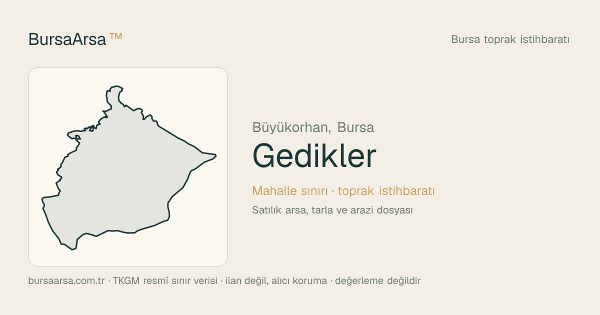 Gedikler (Büyükorhan) mahalle sınırı, TKGM kadastro verisi