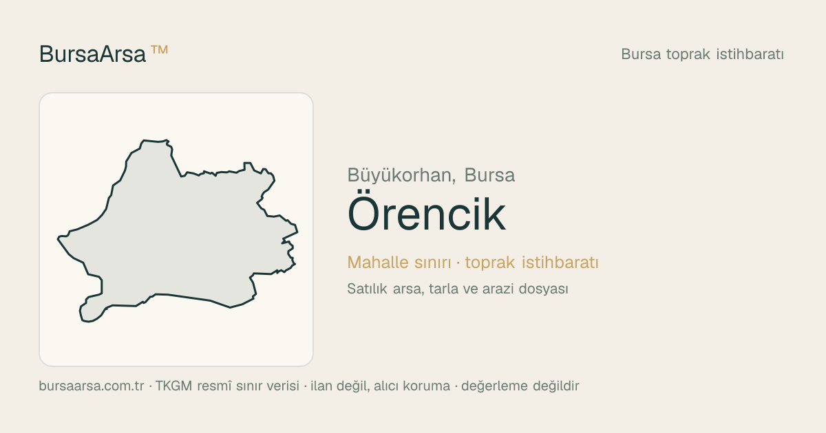 Örencik (Büyükorhan) mahalle sınırı, TKGM kadastro verisi
