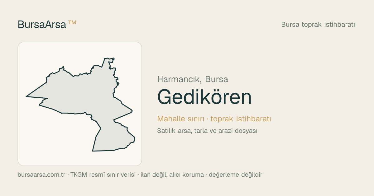 Gedikören (Harmancık) mahalle sınırı, TKGM kadastro verisi