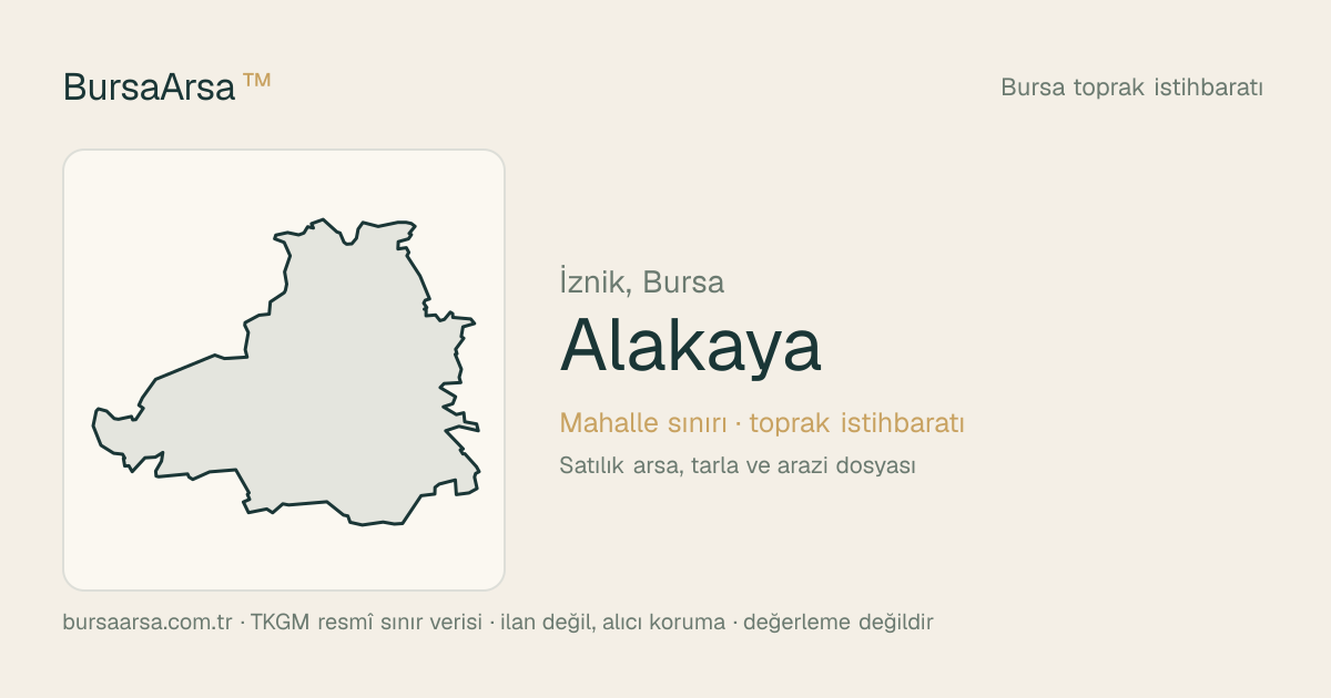 Alakaya (İznik) mahalle sınırı, TKGM kadastro verisi