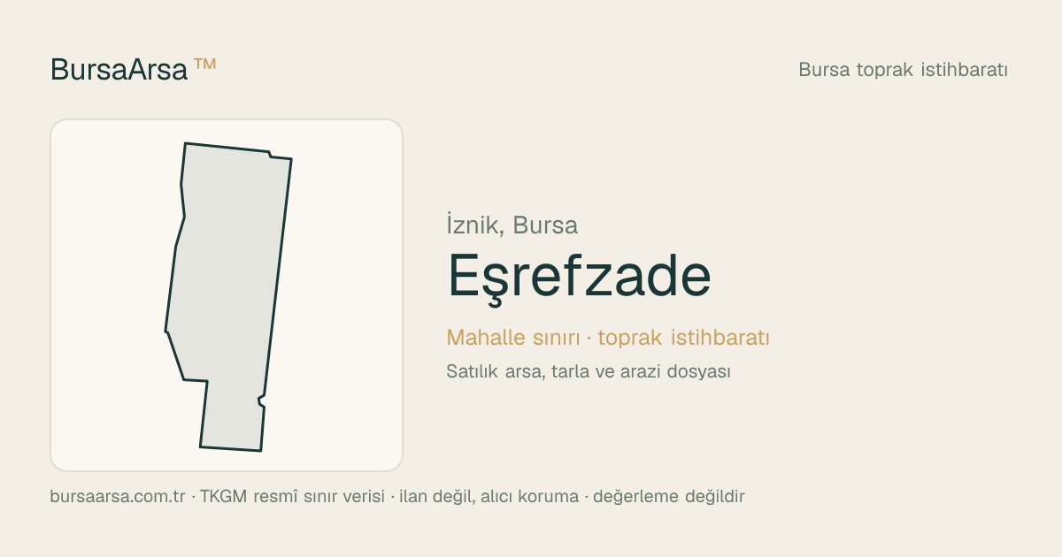 Eşrefzade (İznik) mahalle sınırı, TKGM kadastro verisi