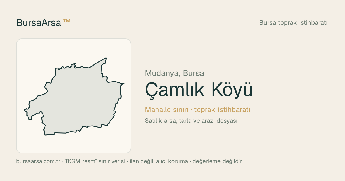 Çamlık Köyü (Mudanya) mahalle sınırı, TKGM kadastro verisi