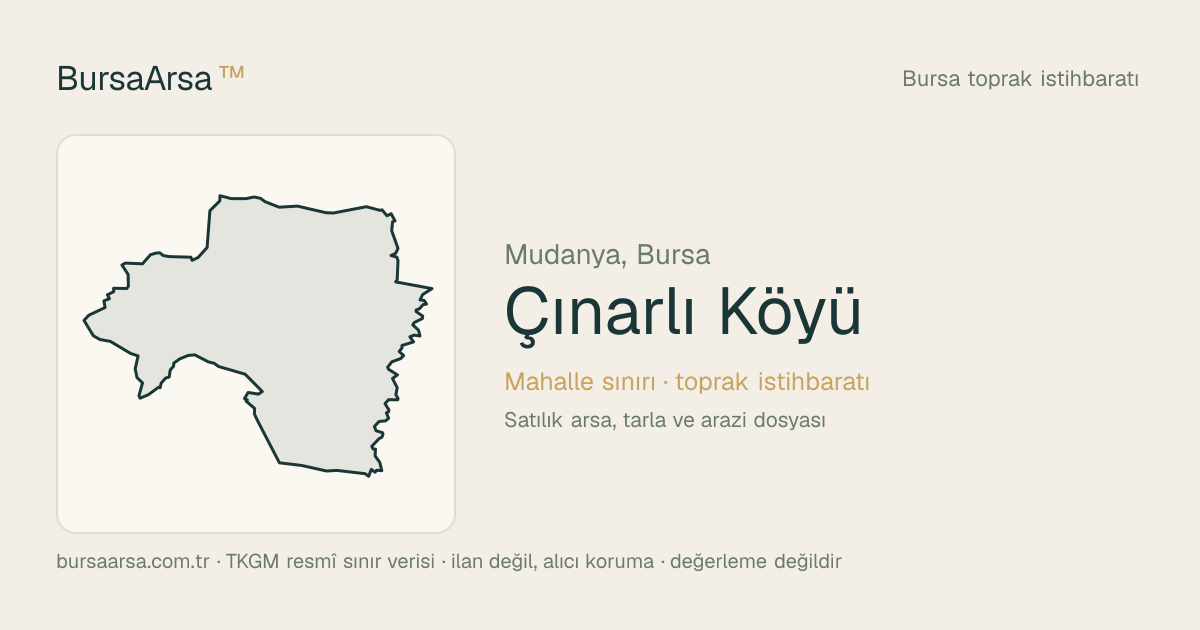 Çınarlı Köyü (Mudanya) mahalle sınırı, TKGM kadastro verisi