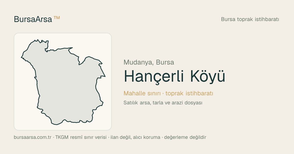 Hançerli Köyü (Mudanya) mahalle sınırı, TKGM kadastro verisi