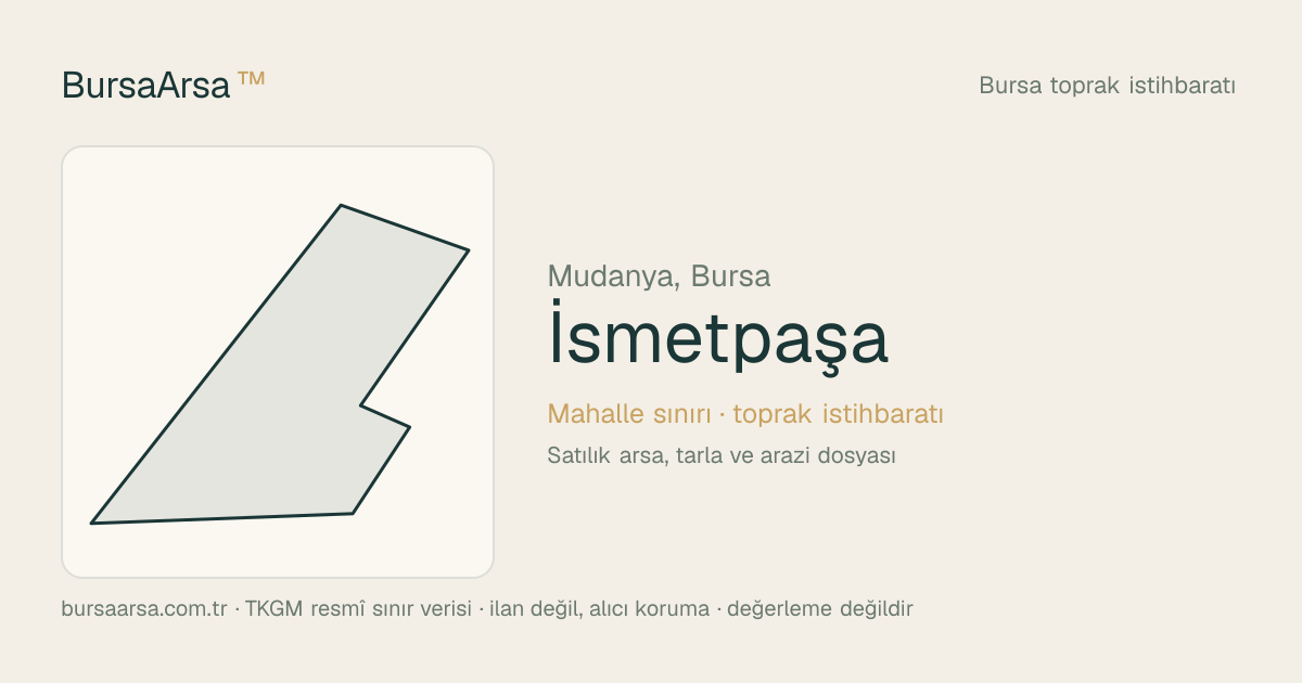 Ismetpaşa (Mudanya) mahalle sınırı, TKGM kadastro verisi