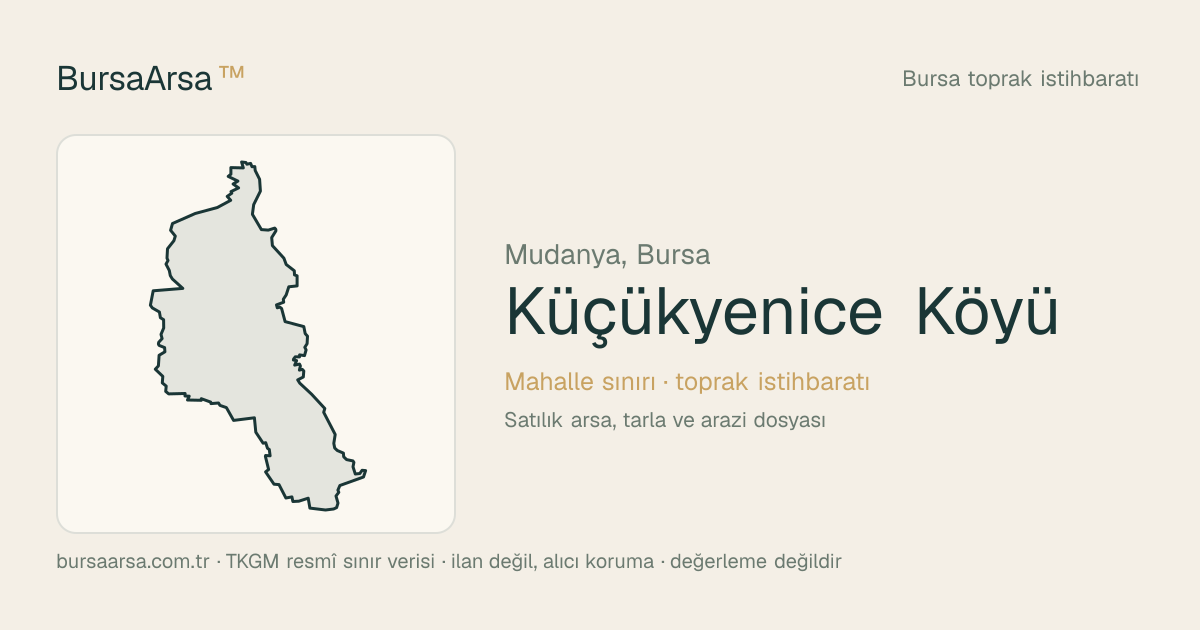 Küçükyenice Köyü (Mudanya) mahalle sınırı, TKGM kadastro verisi