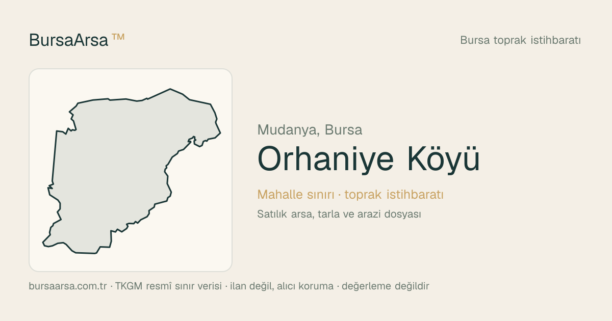 Orhaniye Köyü (Mudanya) mahalle sınırı, TKGM kadastro verisi
