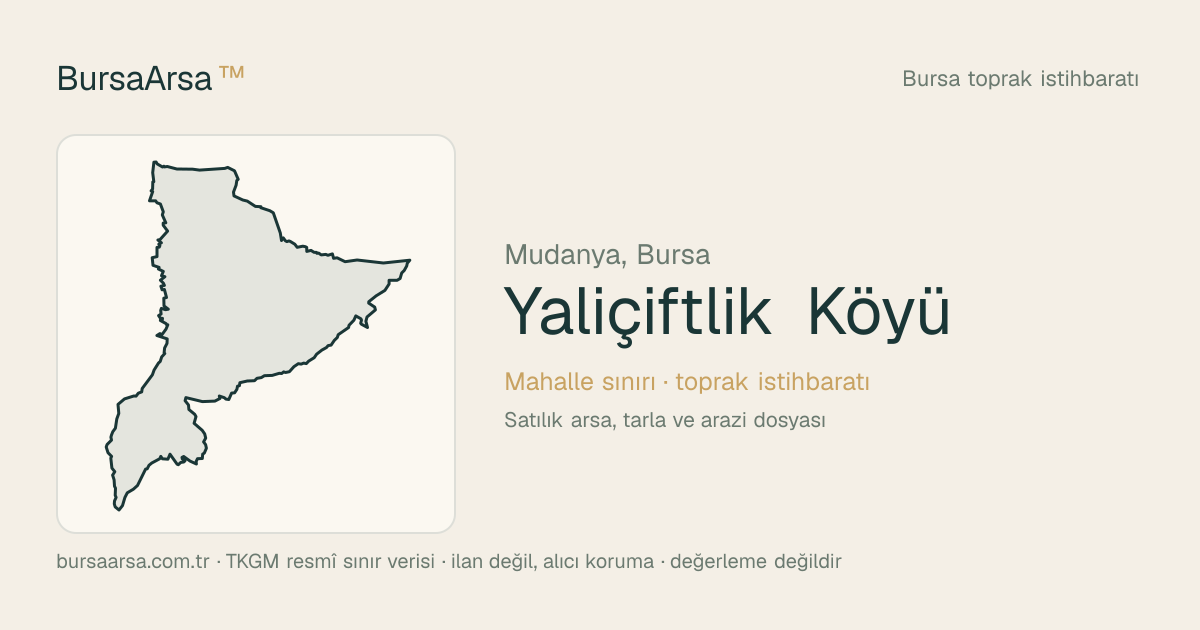 Yalıçiftlik Köyü (Mudanya) mahalle sınırı, TKGM kadastro verisi