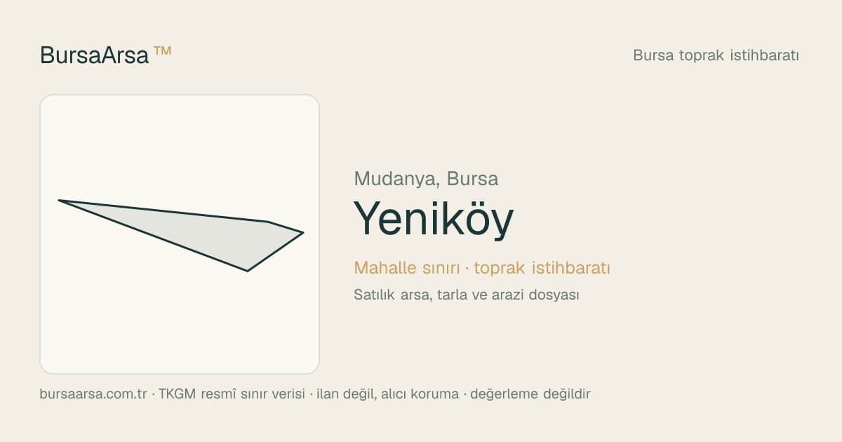Yeniköy (Mudanya) mahalle sınırı, TKGM kadastro verisi