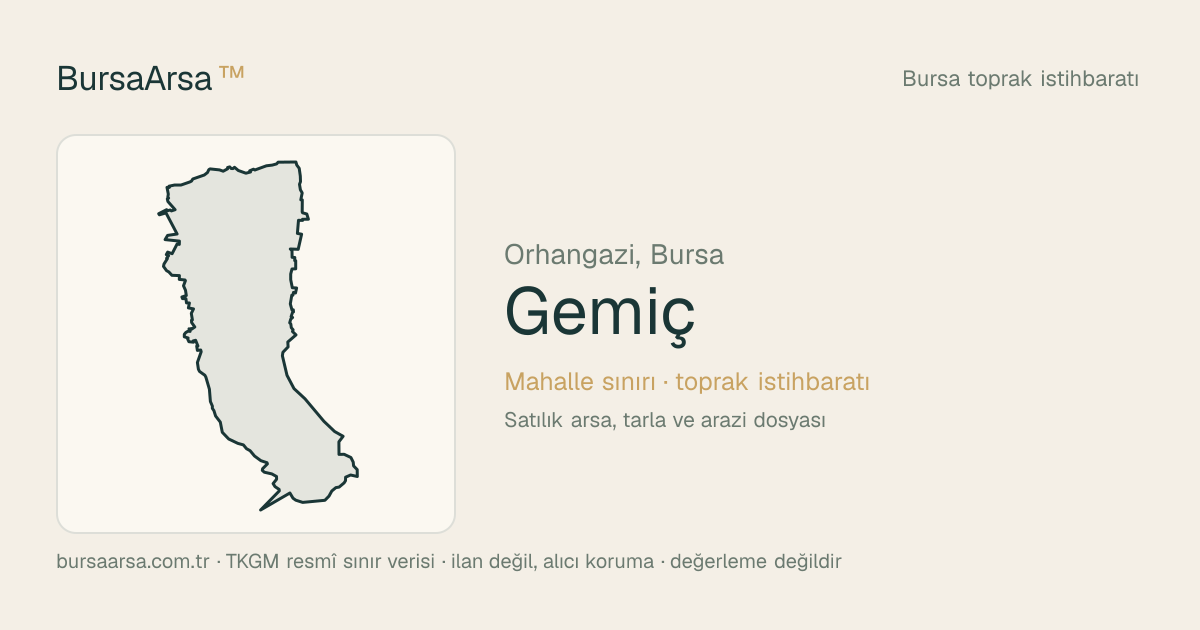 Gemiç (Orhangazi) mahalle sınırı, TKGM kadastro verisi