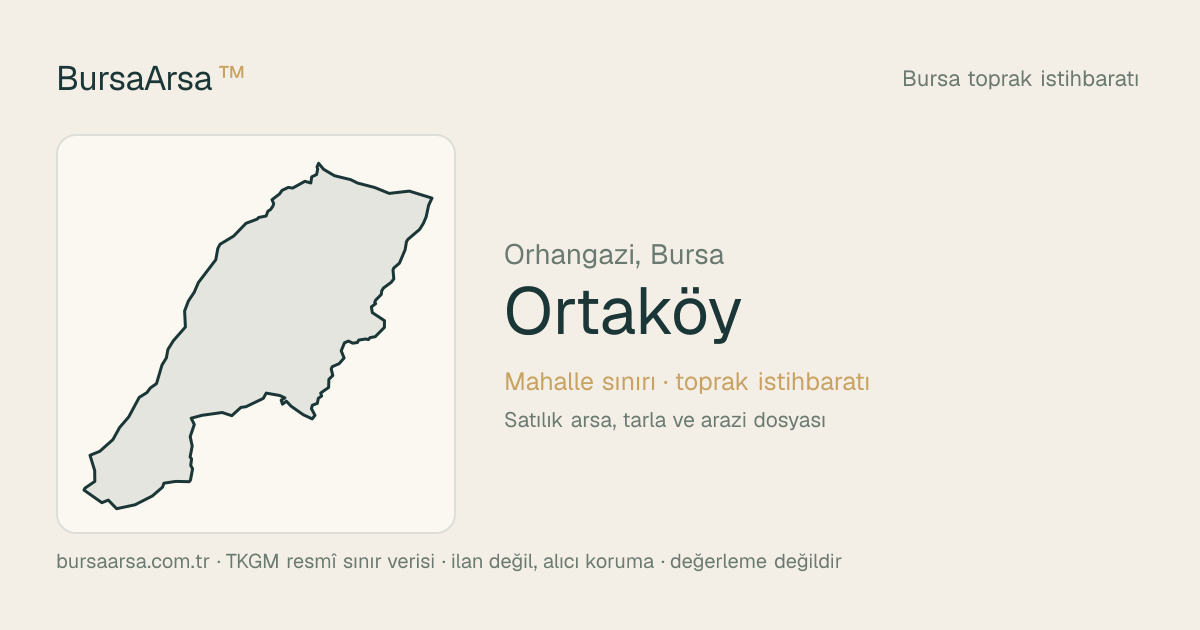 Ortaköy (Orhangazi) mahalle sınırı, TKGM kadastro verisi